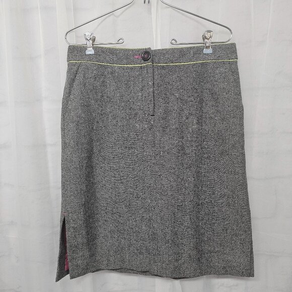 Vintage Sigrid Olsen Skirt Y2K Gray Herringbone Wool Twee Retro 6 - Picture 1 of 12